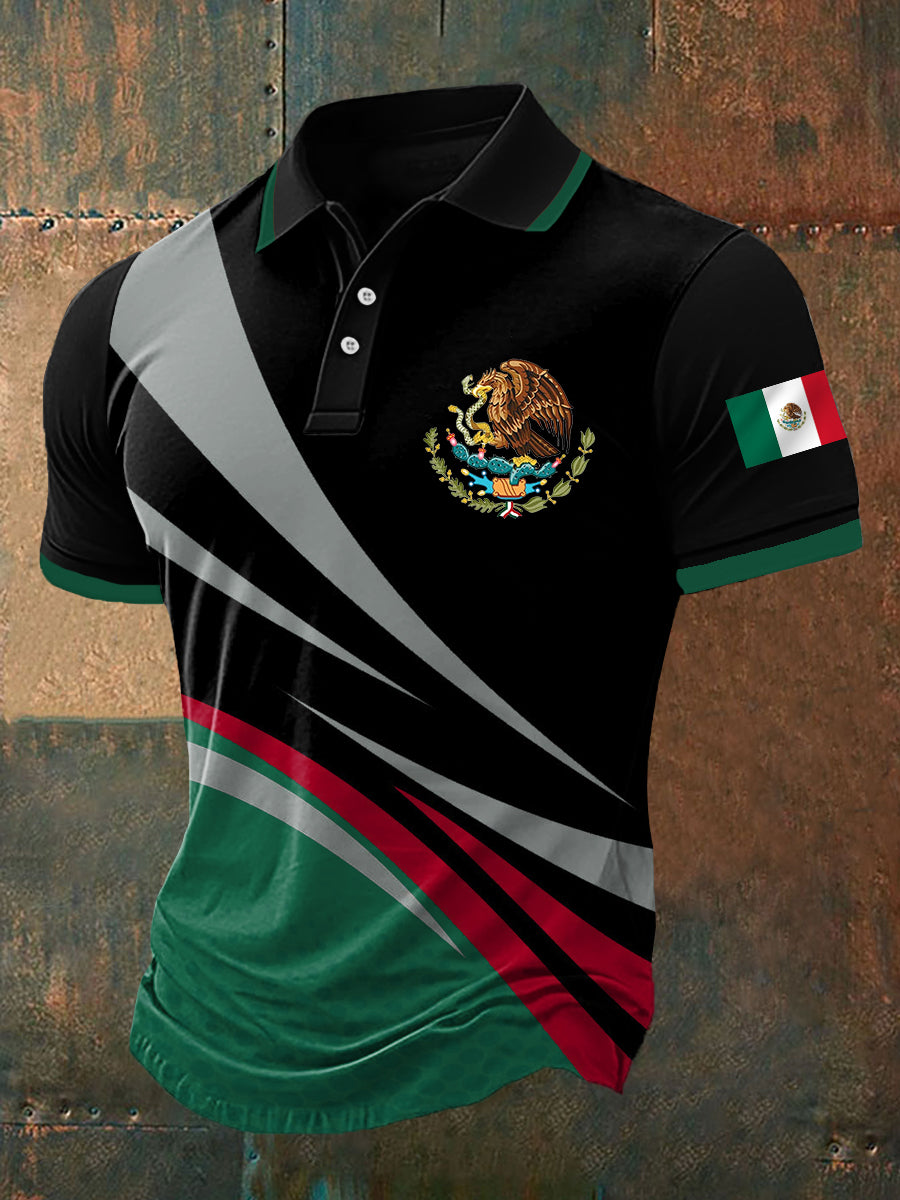 Polo Casual con Estampado de Bandera de México para Hombre