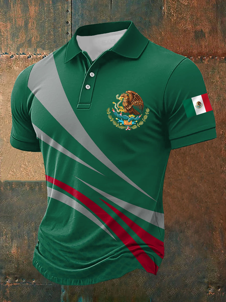 Polo Casual con Estampado de Bandera de México para Hombre