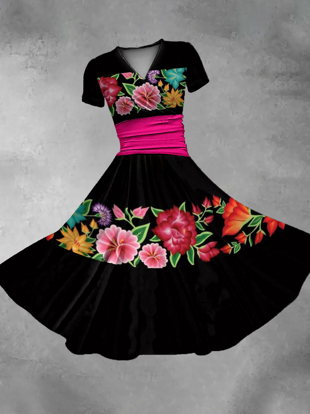 México Cinco De Mayo Arte Floral Impreso Vestido de las mujeres
