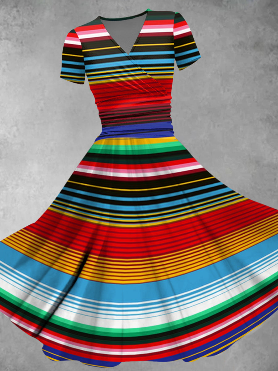 Vestido con estampado de rayas tradicionales mexicanas Cinco de Mayo para mujer