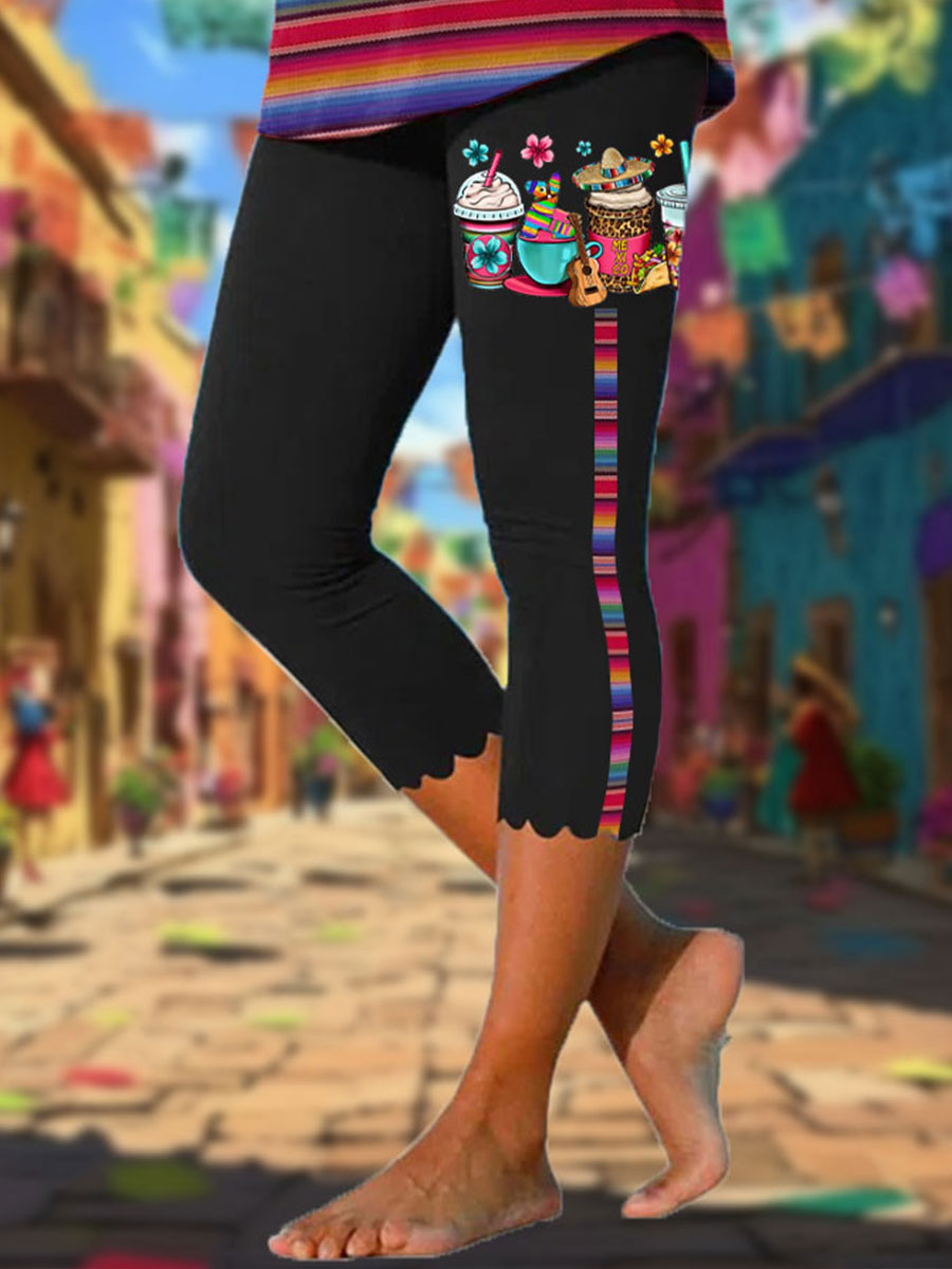 México de las mujeres Cinco De Mayo Arte Floral Impreso Leggings