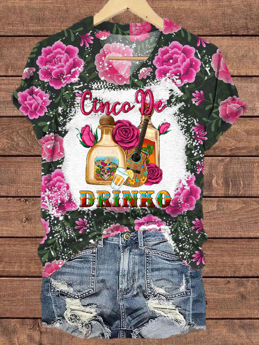 Top con estampado de arte floral de México Cinco de Mayo para mujer