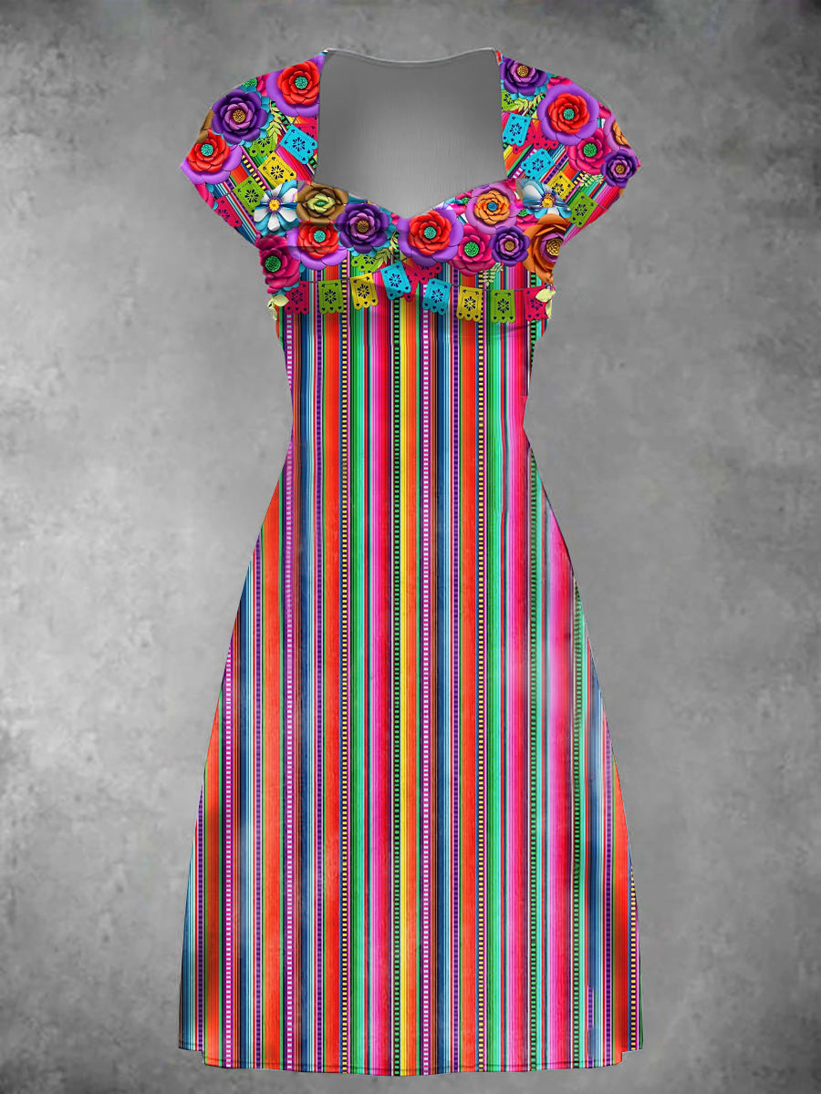 Cinco de Mayo Impreso Vintage Casual Manga Larga Midi Vestido Mujer