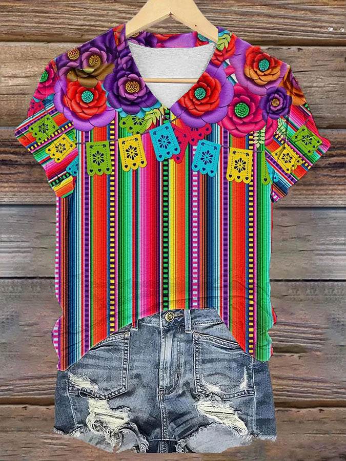 Mujer Cinco De MayoPrinted V-cuello de manga corta Camiseta