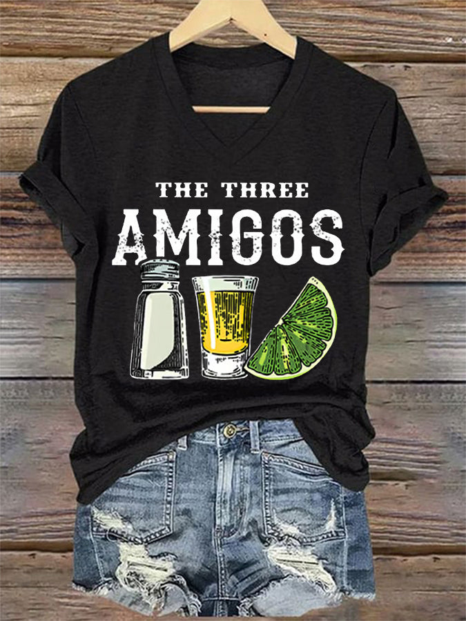 Funny The Three Amigos Cinco De Mayo para mujer, camiseta casual con cuello en V