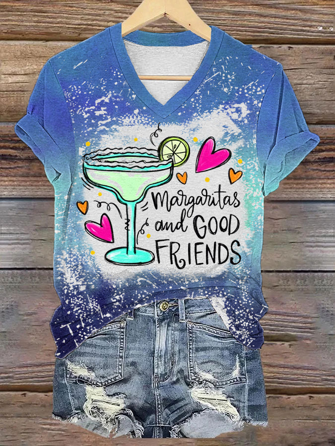 Cinco de Mayo Margaritas And Good Friends Camiseta de manga corta con cuello en V para mujer