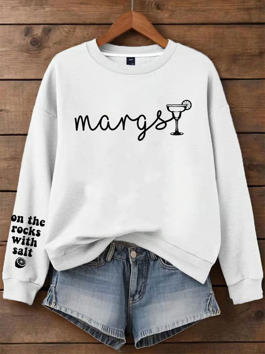 Mujer Cinco De Mayo Margarit On The Rocks Con Salt Impreso O-cuello de manga larga Sudadera