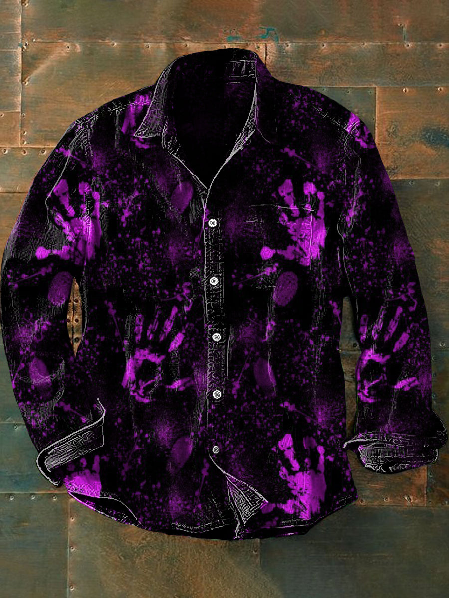 Hombres Vintage Punk Dark Handprints Art Print Casual Camisa de manga larga