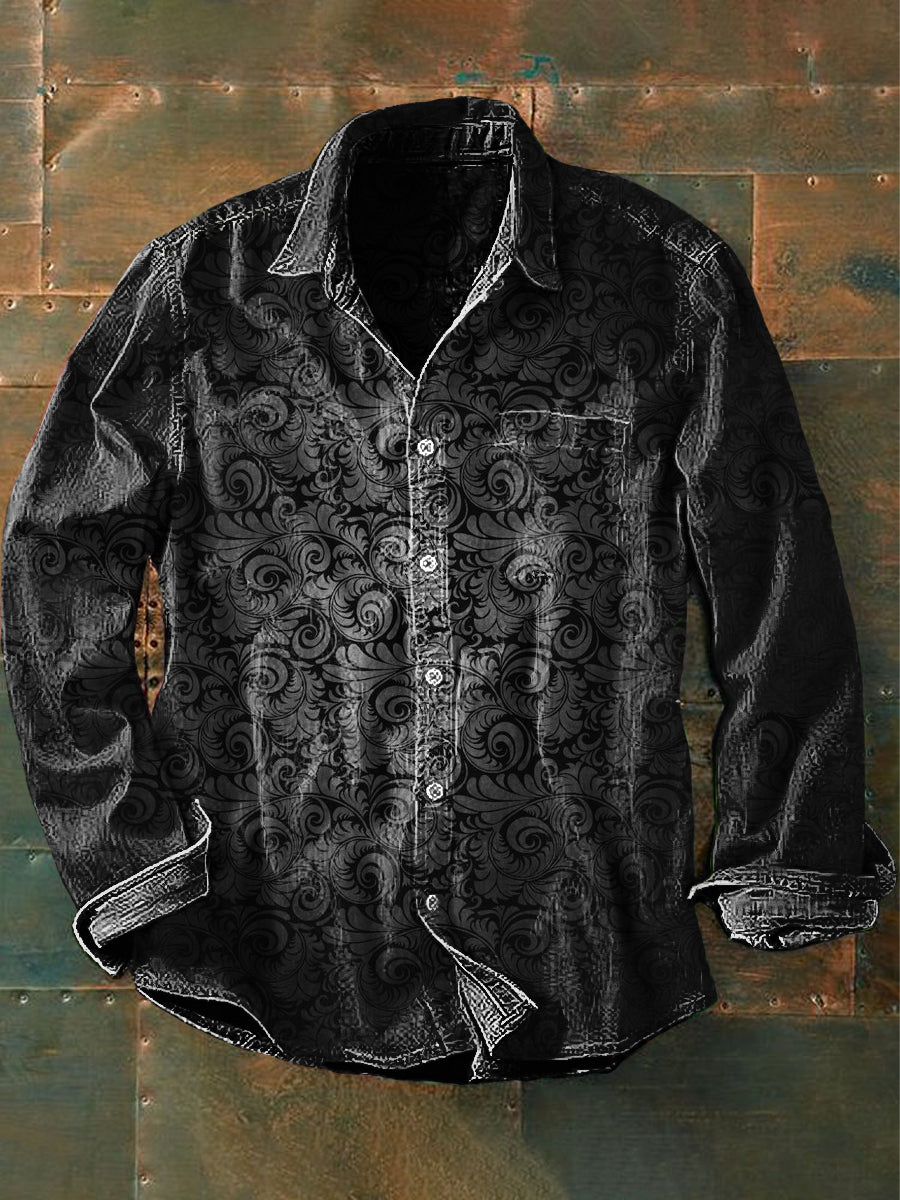 Hombres Vintage Punk Gothic Art Print Casual Camisa de manga larga