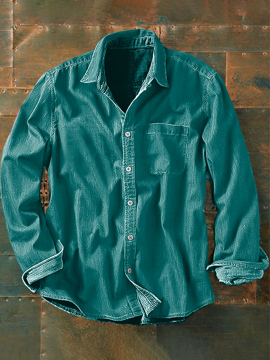 Unisex Hombres Vintage Verde Algodón Lino Impresión Abstracta Casual Manga Larga Camisa