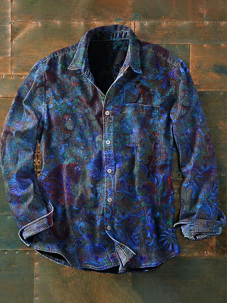 Unisex Hombres Vintage Floral Rosa Flor Abstracto Imprimir Casual Camisa de manga larga