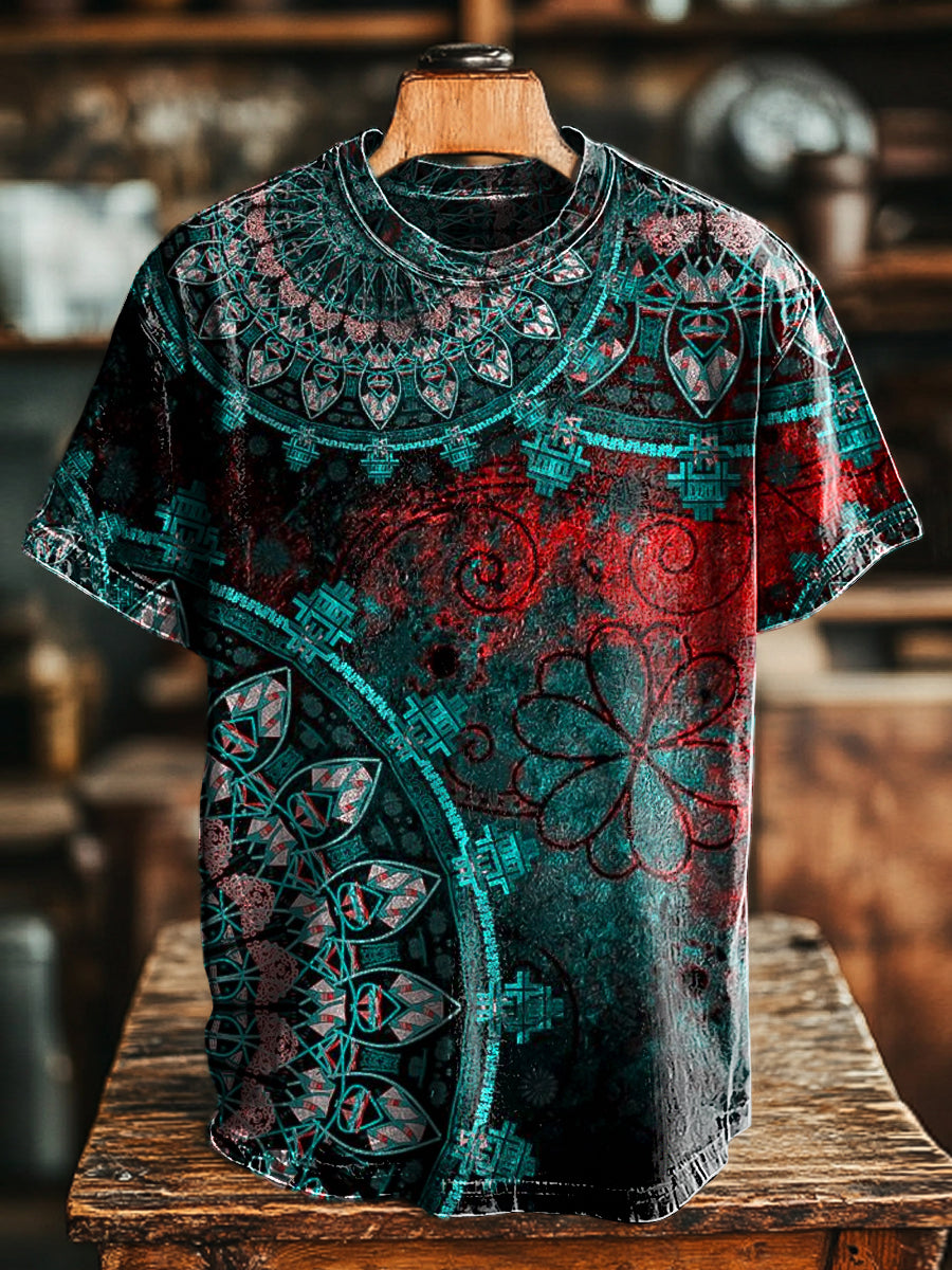 Unisex Retro Dark Kaleidoscope Imprimir Casual suelta camiseta de manga corta