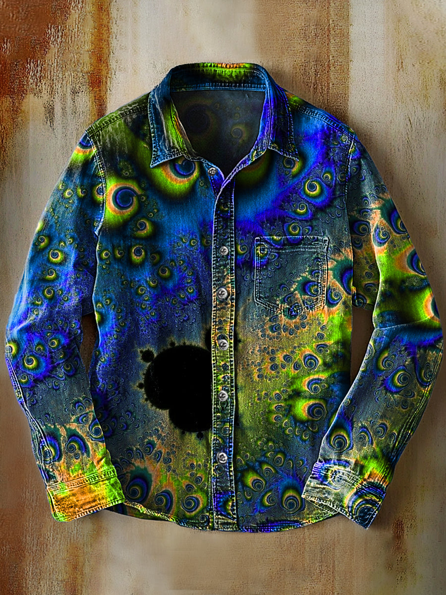 Camisa de manga larga casual con estampado de arte degradado abstracto retro