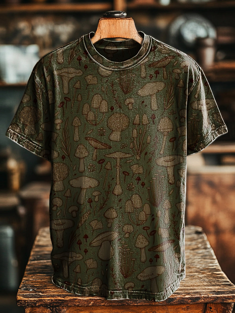 Camiseta de manga corta suelta casual con estampado de hongos retro unisex