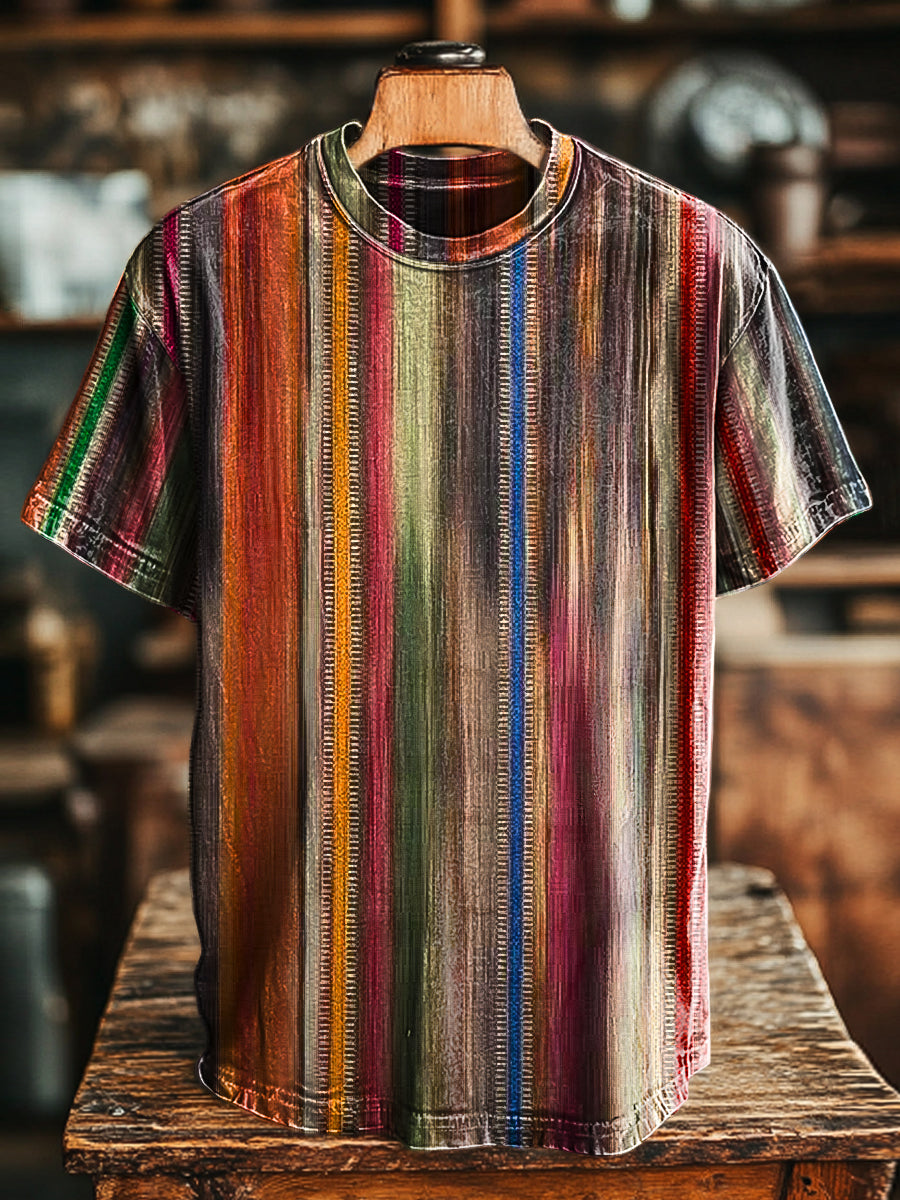 Unisex Retro Multicolor a rayas Impreso Casual suelta camiseta de manga corta