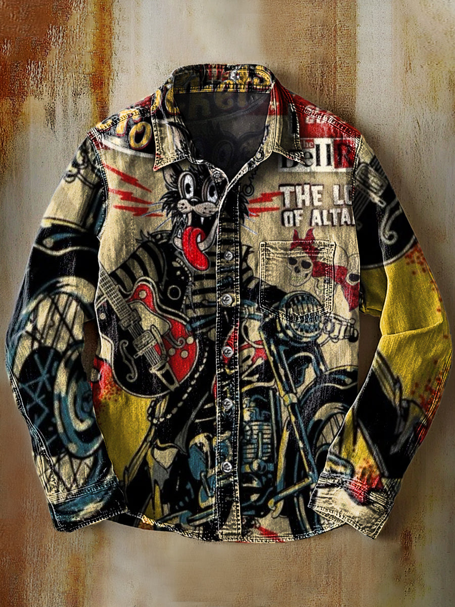 Camisa de manga larga casual con estampado de arte degradado abstracto retro