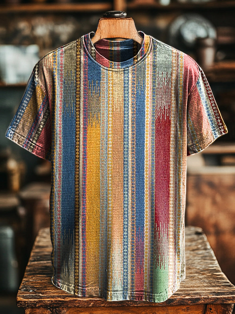 Unisex Retro Abstract Stripe Imprimir Casual suelta camiseta de manga corta