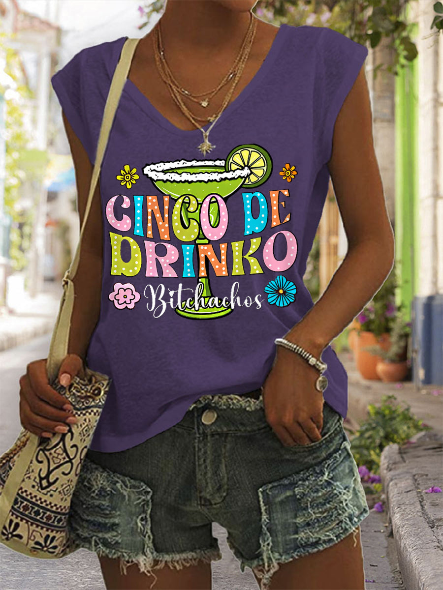 Funny Cinco De Drinko de las mujeres camiseta sin mangas Casual