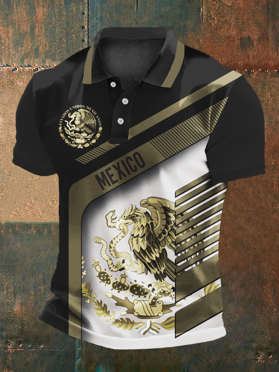 Hombres cultura mexicana Azteca diseño manga corta Polo deportes camisa casual