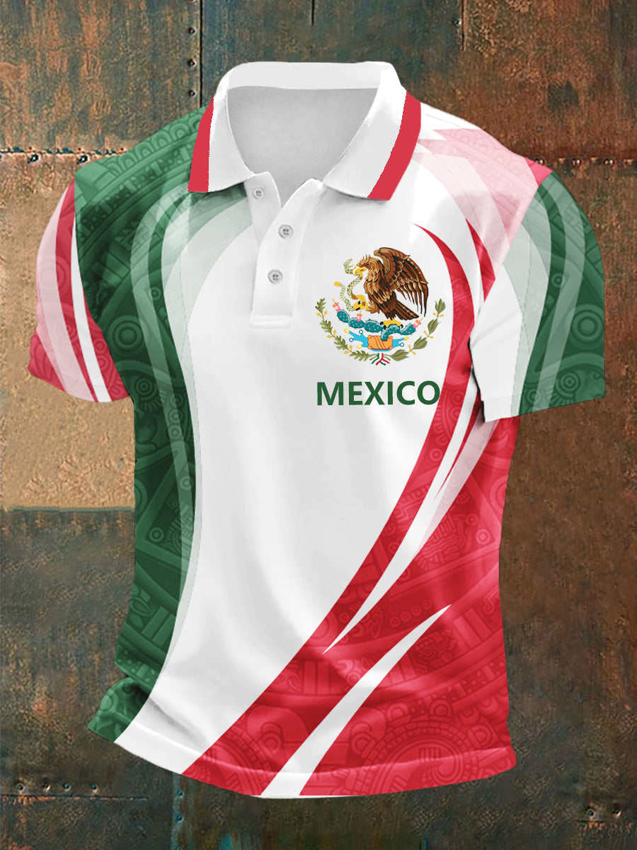 Camisa casual deportiva POLO de manga corta con diseño de cultura mexicana para hombre