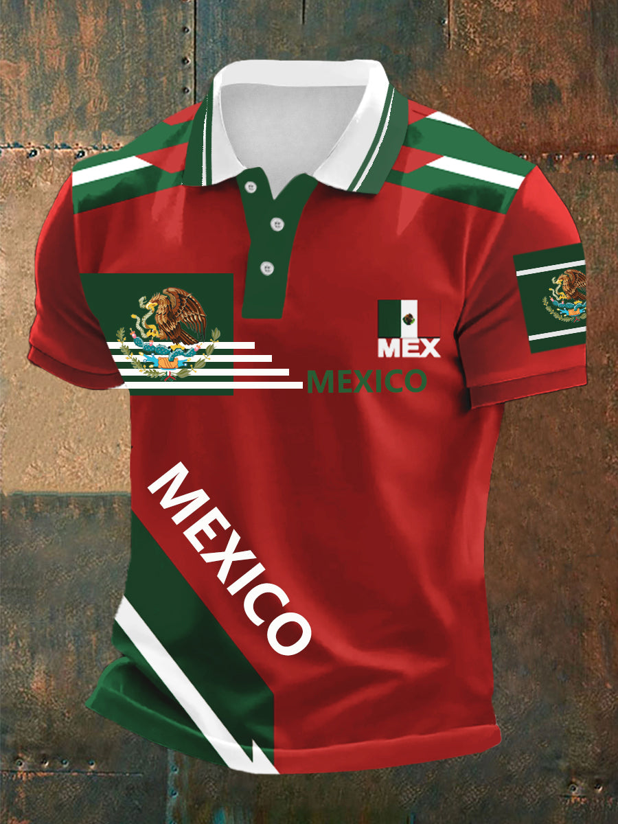 Hombres de la cultura mexicana Diseño de manga corta Polo Deportes Casual Camisa