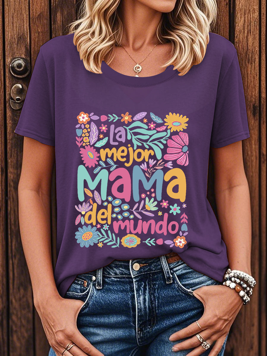 Camiseta floral de manga corta para mujer La mejor mamá del mundo