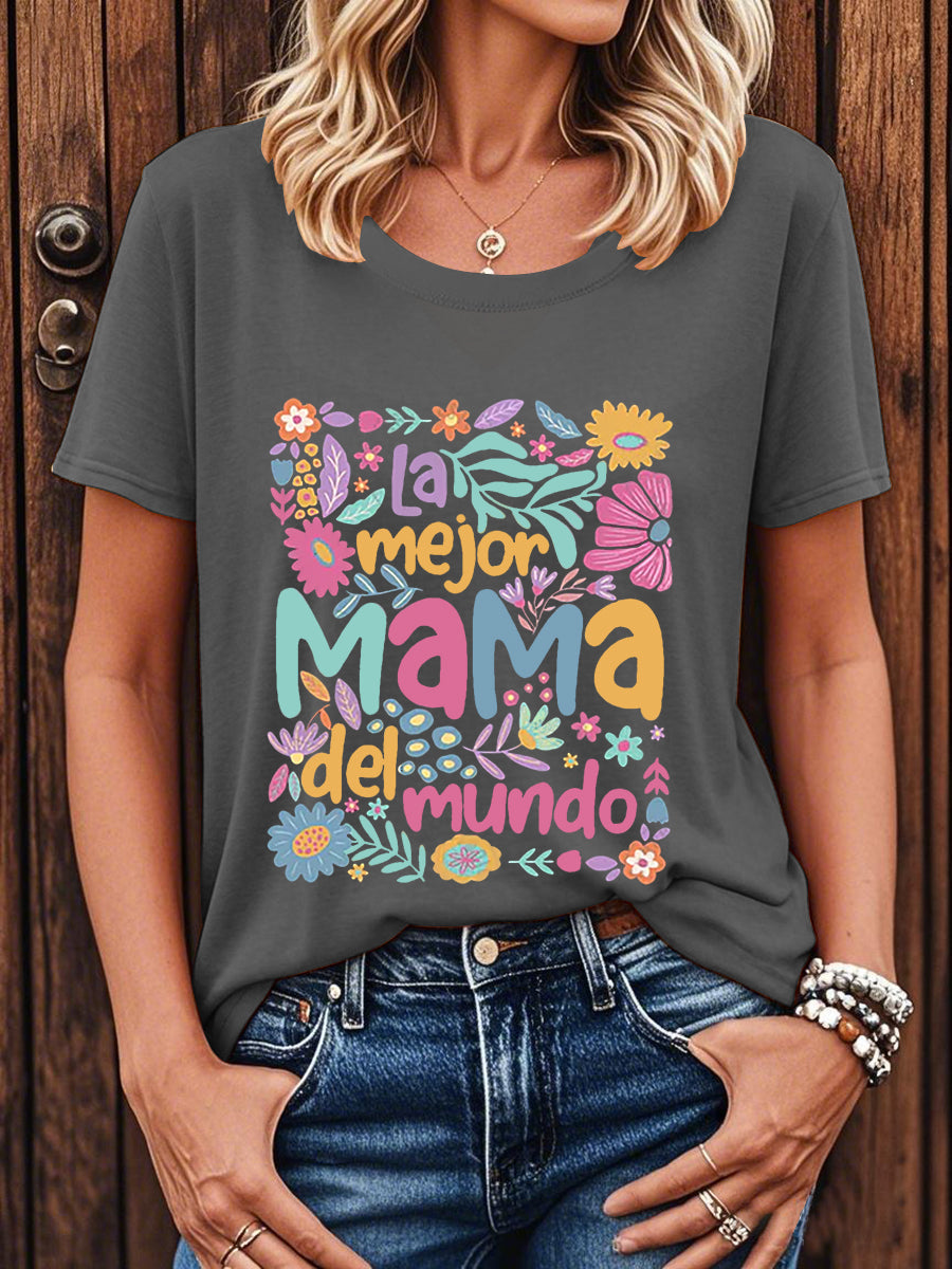 Camiseta floral de manga corta para mujer La mejor mamá del mundo