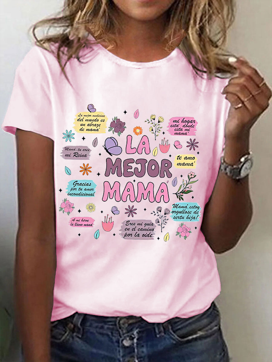 Camiseta floral de manga corta para mujer La mejor mamá del mundo
