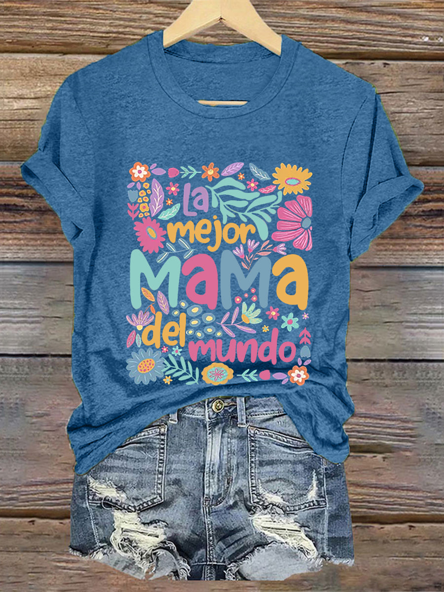 Camiseta floral de manga corta para mujer La mejor mamá del mundo