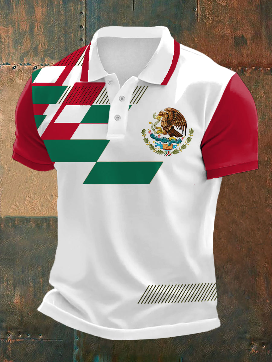 Polo Casual con Estampado de Bandera de México para Hombre