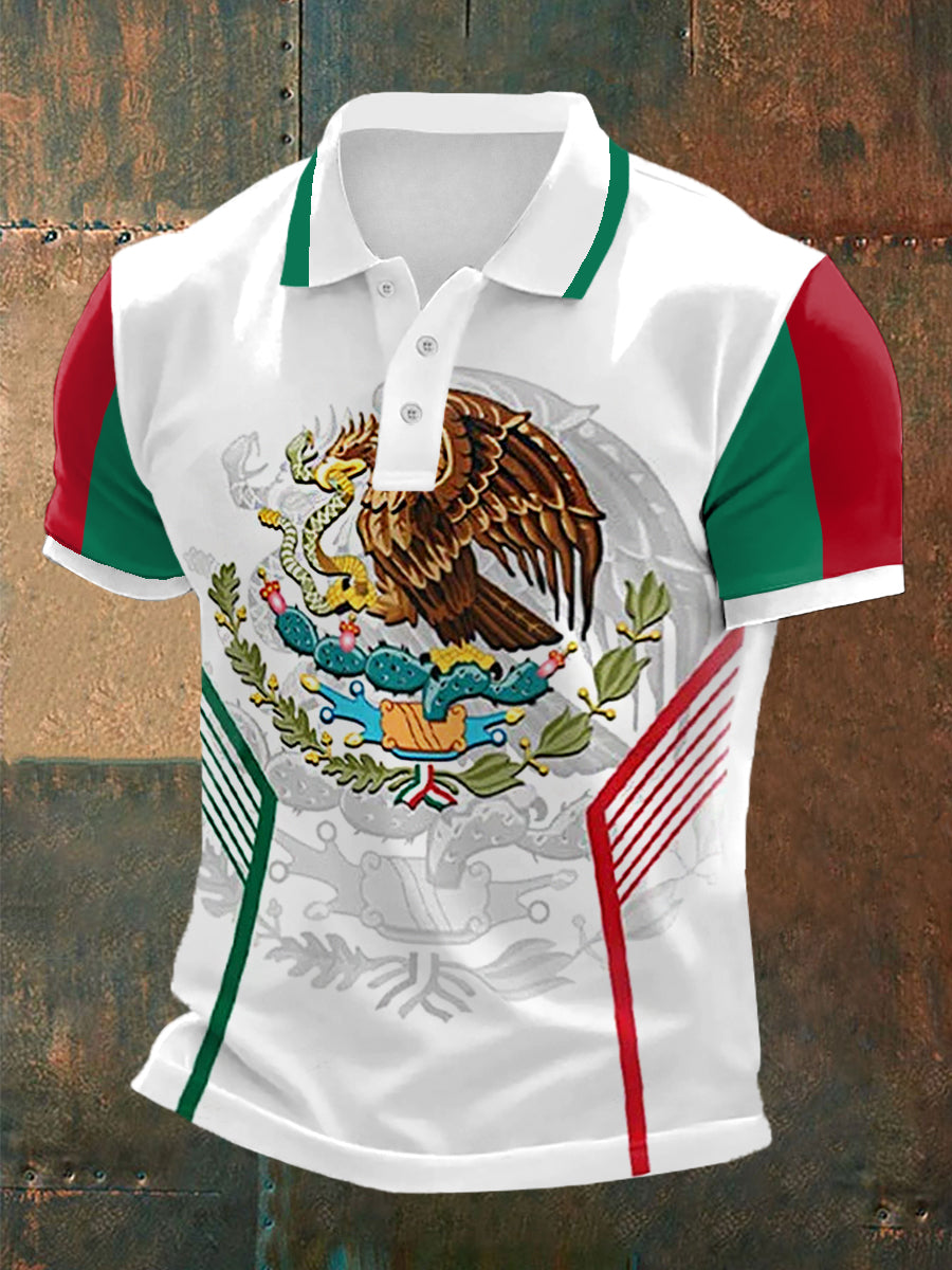 Polo Casual con Estampado de Bandera de México para Hombre