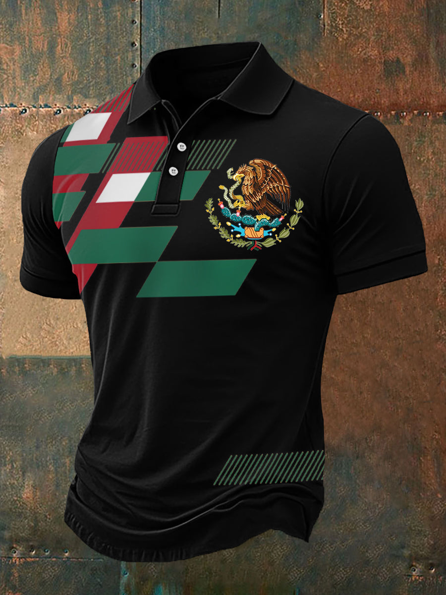 Polo Casual con Estampado de Bandera de México para Hombre