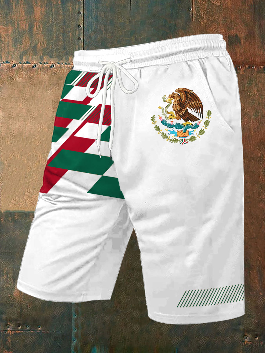 Pantalones cortos casuales con estampado de bandera de México para hombre