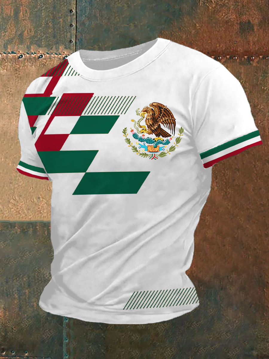 Camiseta casual con estampado de bandera de México para hombre
