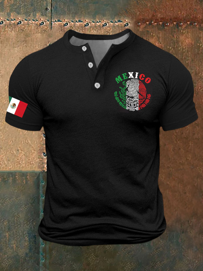 Camiseta de manga corta casual con estampado México Falg para hombre