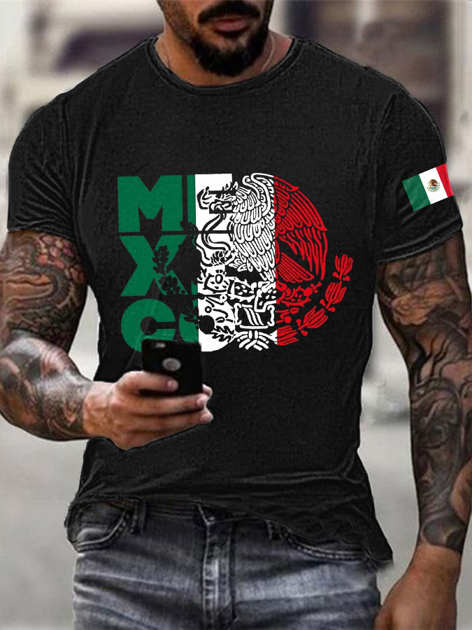 Camiseta de manga corta casual con estampado México Falg para hombre