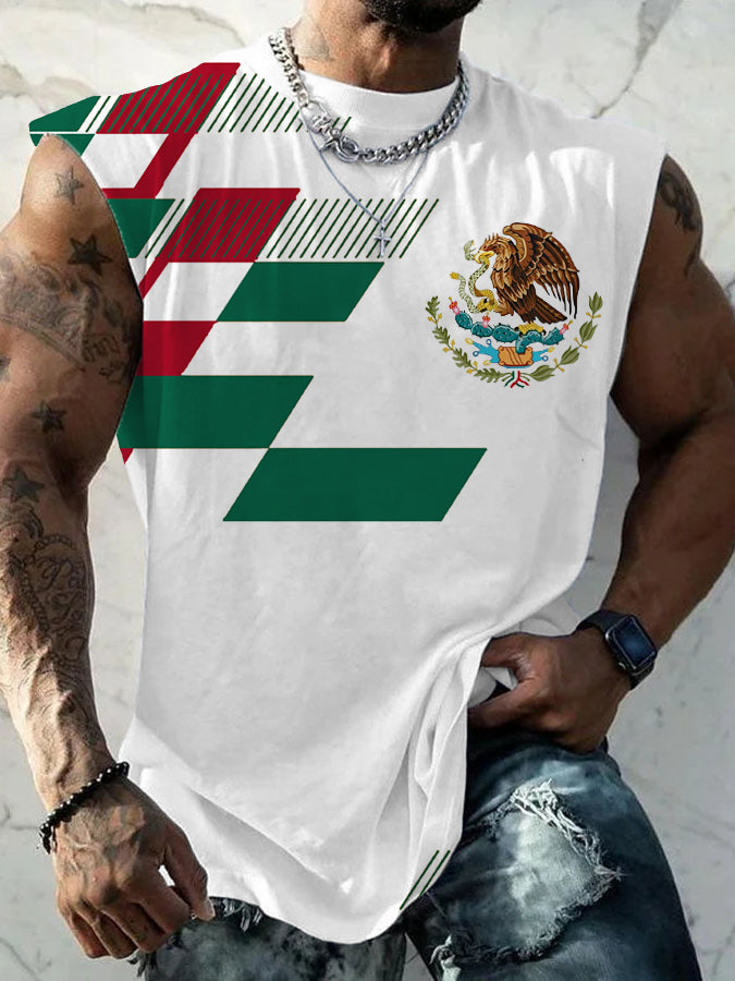 Camiseta sin mangas casual con estampado de bandera de México para hombre
