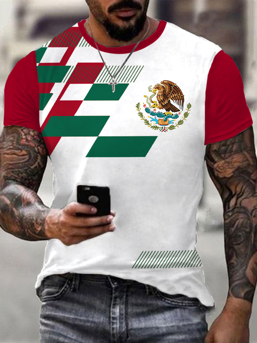 Camiseta casual con estampado de bandera de México para hombre