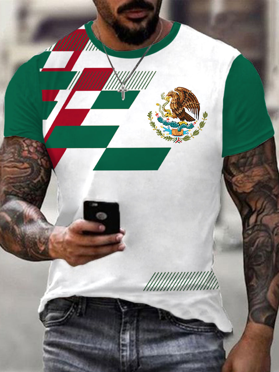 Camiseta casual con estampado de bandera de México para hombre
