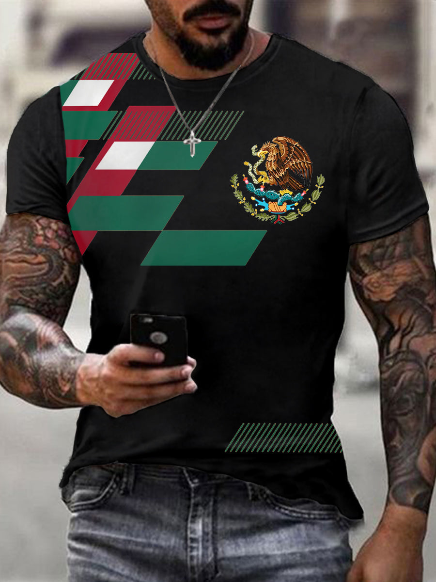 Camiseta casual con estampado de bandera de México para hombre