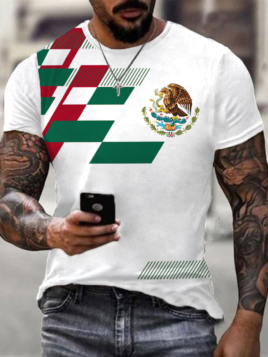 Camiseta casual con estampado de bandera de México para hombre