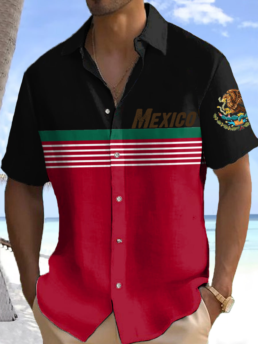 Camisa casual con estampado de rayas de México para hombre