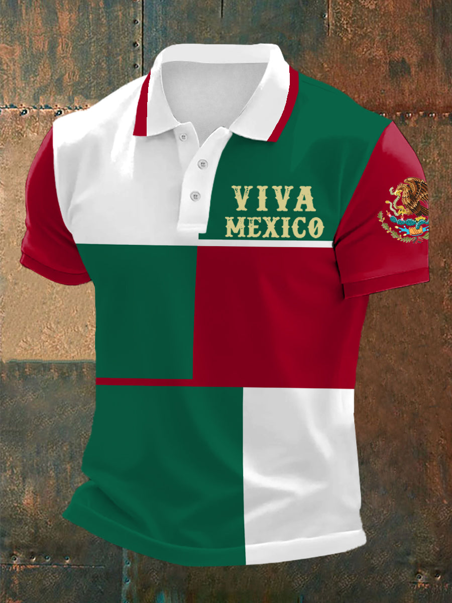 Polo Casual con Estampado Colorblock Viva Mexico para Hombre