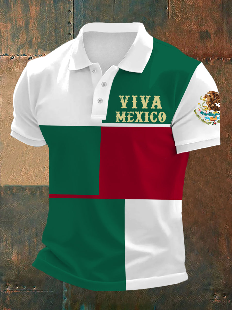 Polo Casual con Estampado Colorblock Viva Mexico para Hombre