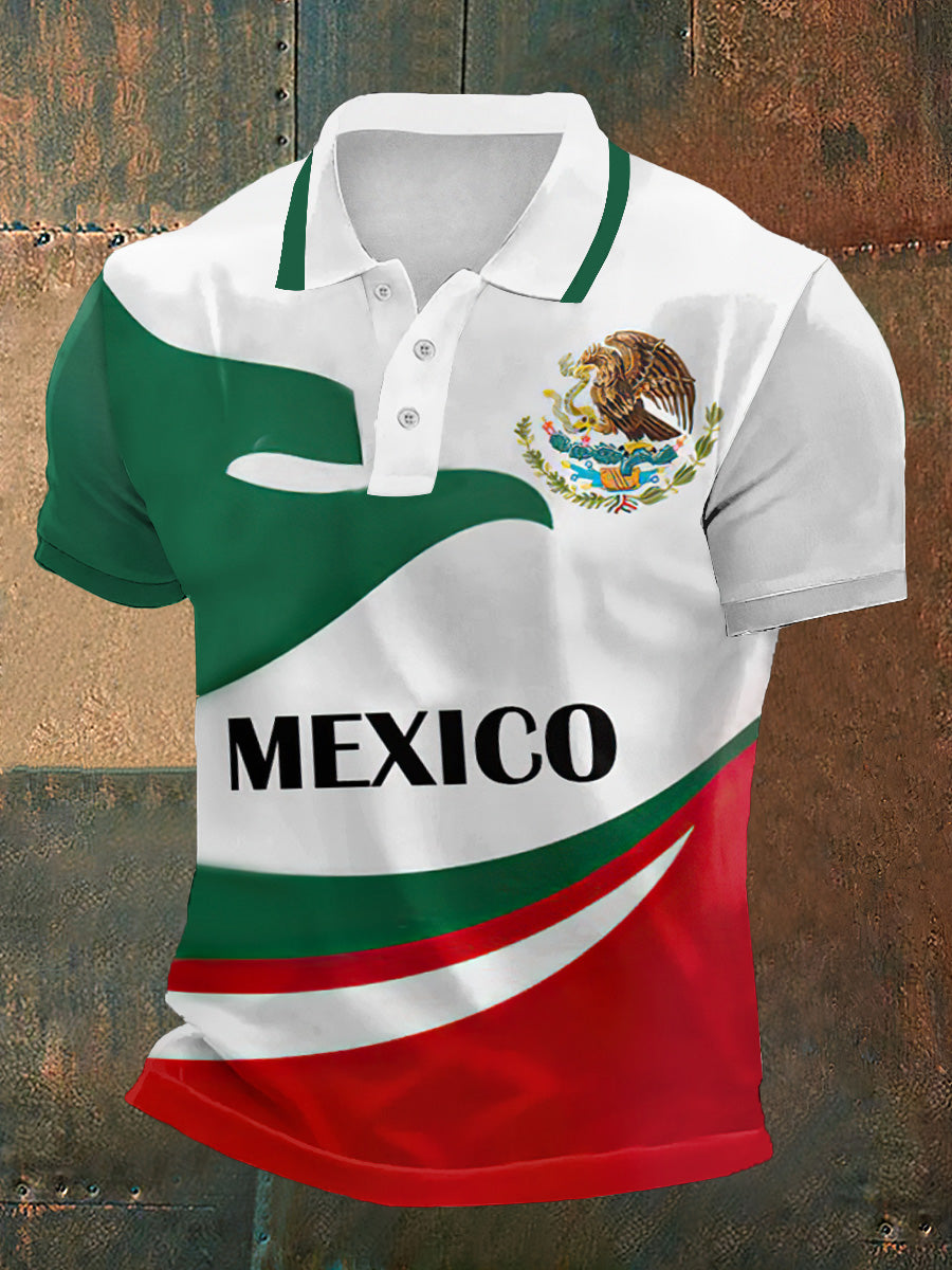 Camiseta de manga corta México Print Polo Neck para hombre