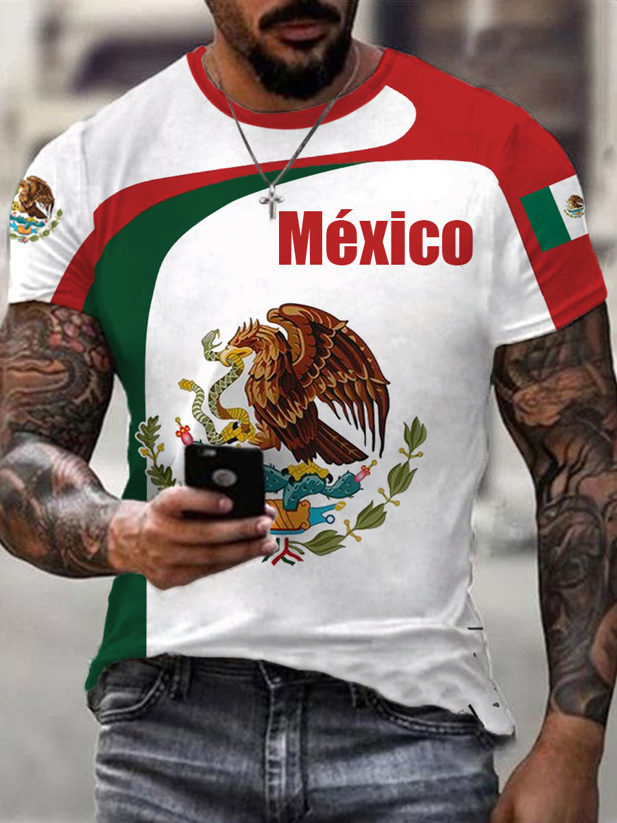 Mexico Falg Print Casual Tee para hombre