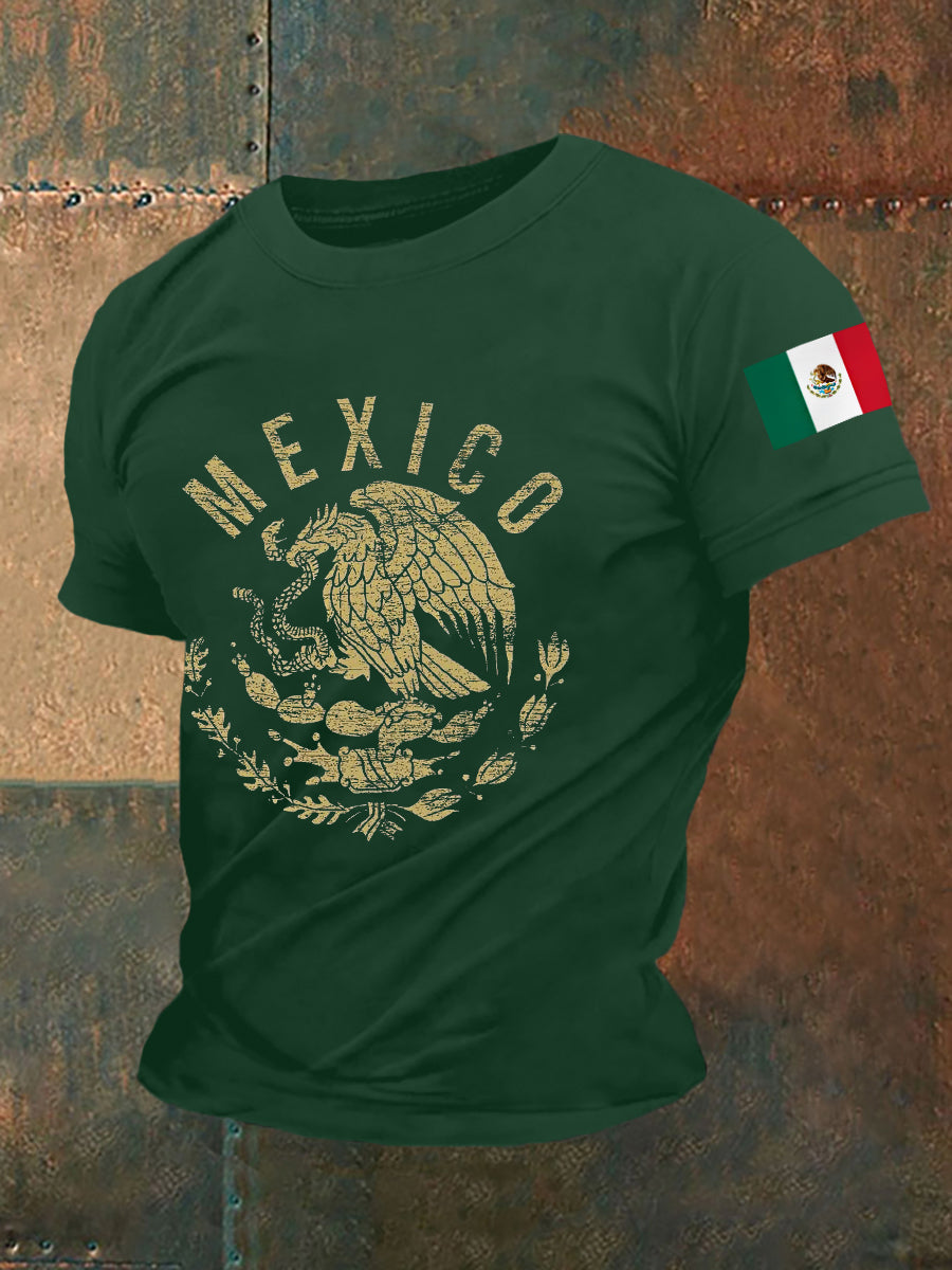Camiseta casual con estampado de bandera de México para hombre