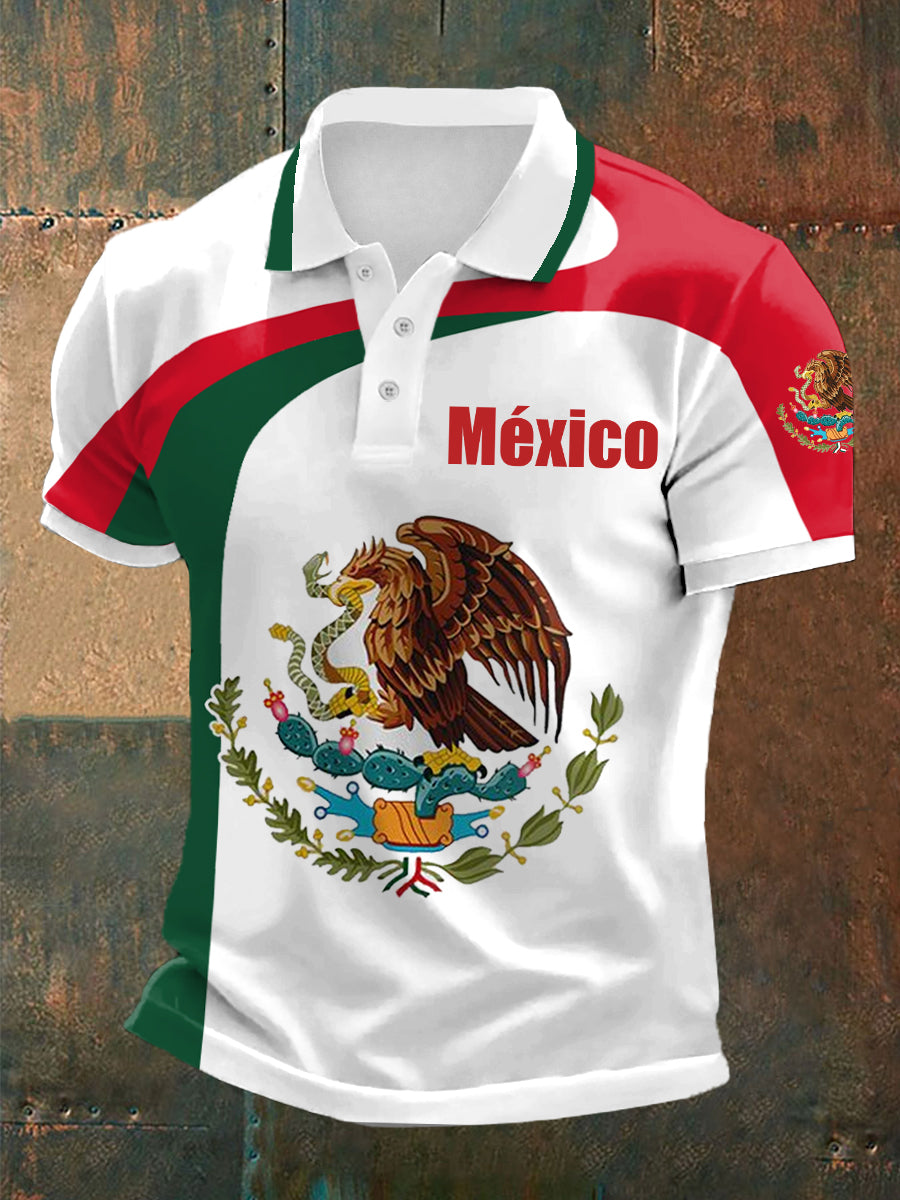Polo Casual con Estampado de Bandera de México para Hombre