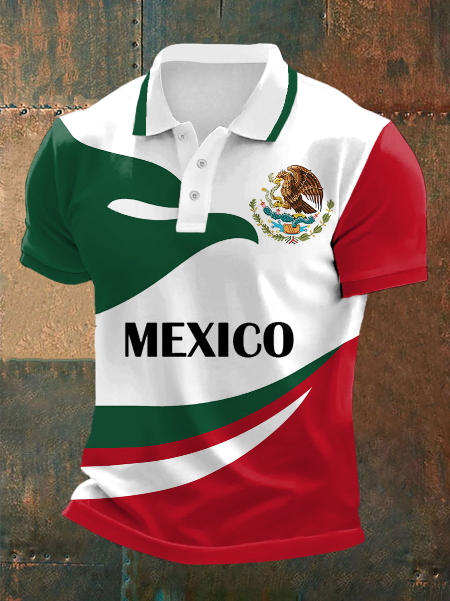Polo Casual con Estampado de Bandera de México para Hombre