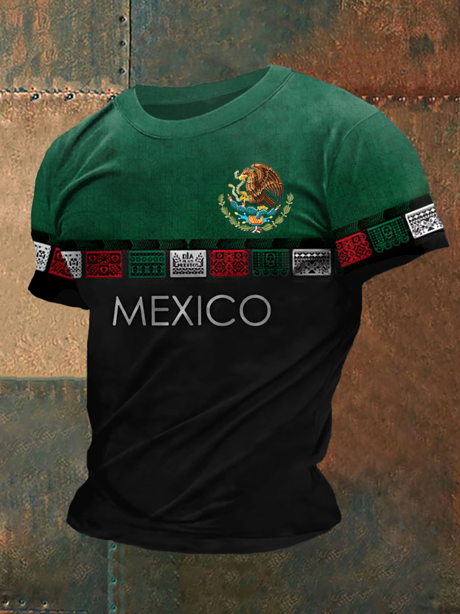 Camiseta casual con estampado de bandera de México para hombre